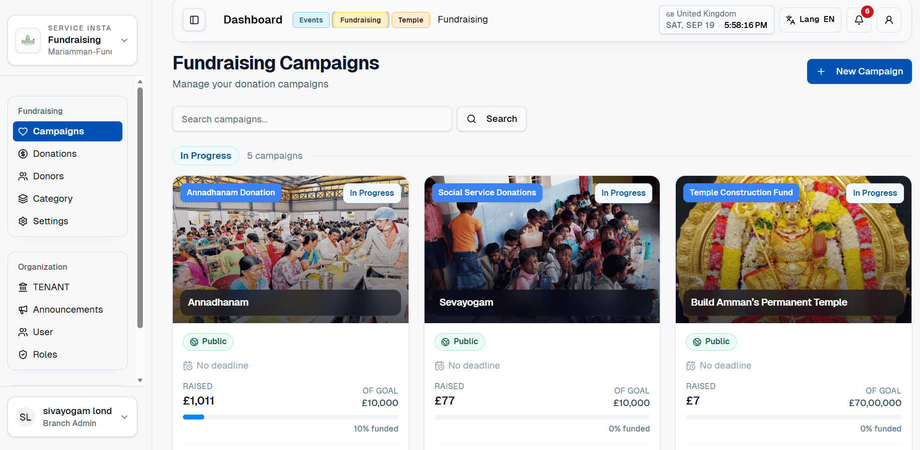 CommunityPro fundraising campaigns dashboard